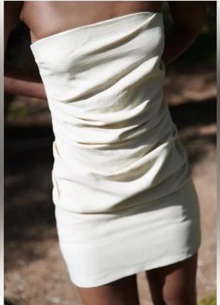 Платье бюстье бежевое мини с драпировкой  zara5 фото