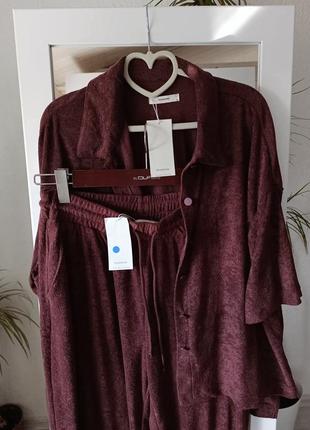 Махровий шоколадний костюм reserved, комплект штани та сорочка як zara2 фото