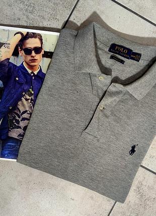 Мужское хлопковое элегантное базовое поло polo ralph lauren в сером цвете оригинал размер м