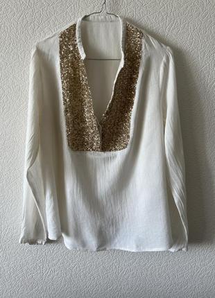 Біла молочна сорочка, блуза, рубашка з золотими паєтками la redoute