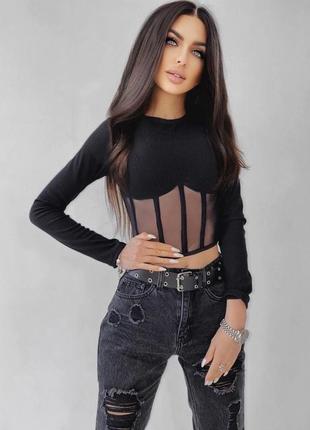 Топ от zara с корсетной вставкой сеточкой на талии