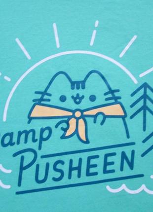 Шикарная хлопковая футболка с мультяшным котом camp pusheen 💜🌺💜3 фото