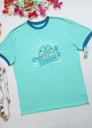 Шикарная хлопковая футболка с мультяшным котом camp pusheen 💜🌺💜