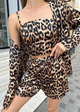 Леопардовый костюм 4 в 1 штаны топ рубашка и шорты2 фото