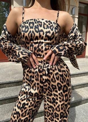 Леопардовый костюм 4 в 1 штаны топ рубашка и шорты9 фото