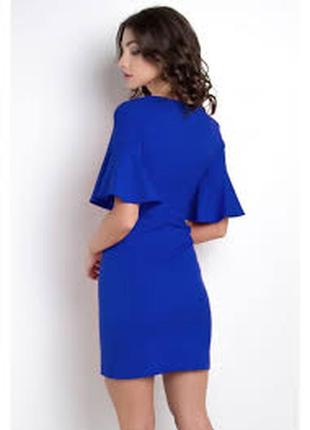 Синее миди платье трапеция с рукавами колокол/ платье цвета электрик ультрамарин4 фото