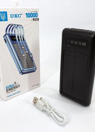 Портативний зарядний пристрій на 10000mah, power bank на сонячній батареї, заряджання. колір: чорний