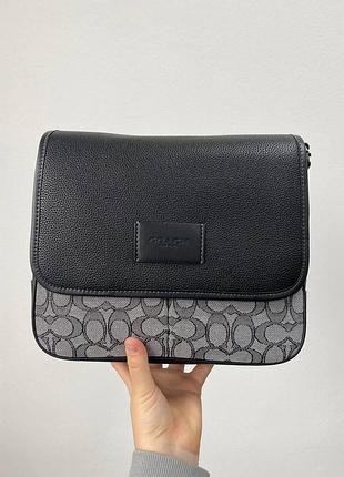 Мужская сумка coach sprint map 25 black leather/grey canvas 25 х 22 х 8 см