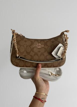 Женская сумка coach teri shoulder bag in signature canvas 24х14х6,5 коричневая