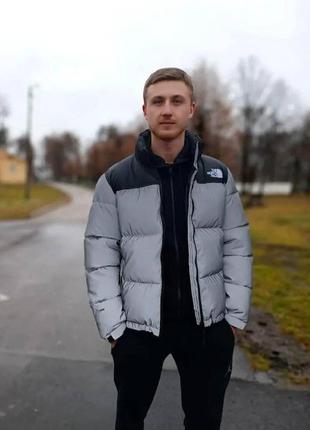 Чоловіча зимова куртка пуховик the north face 700 сіра tnf тепла модна норт фейс тнф стьобана спортивна