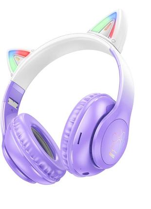 Дитячі бездротові bluetooth навушники hoco w42 з вушками котика. колір фіолетовий