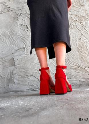 Красные женские босоножки на каблуке каблуке из натуральной замши замшевые босоножки на каблуке8 фото
