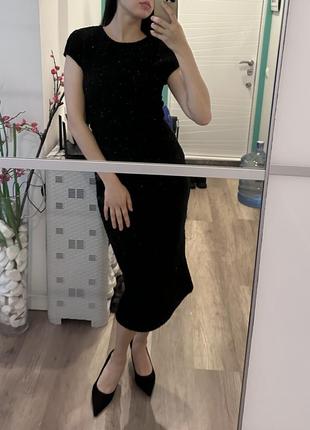 Платье черная миди длинное твидовое элегантное mango классическое с коротким рукавом xs стиль old money2 фото