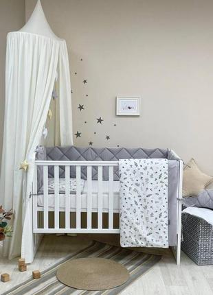 Комплект для новонародженого із захистом та ковдрою msonya baby mix гілочки поплін
