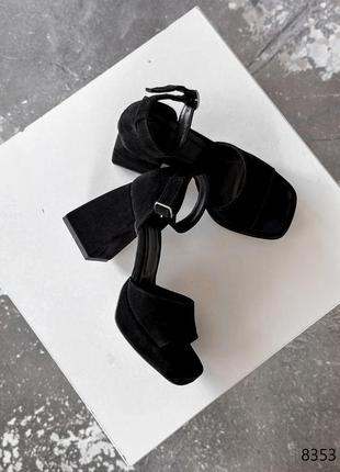 Черные женские босоножки на каблуке каблуке из натуральной замши замшевые босоножки на каблуке5 фото