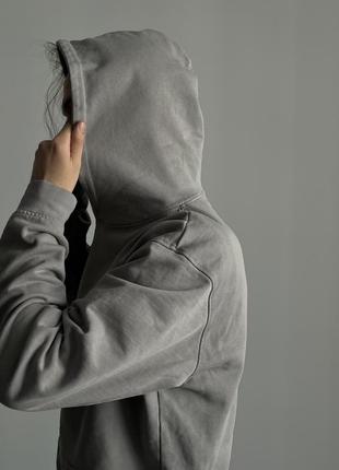 Mennace oversized washed grey hoodie худи кофта свитер свитшот оверсайз стильное плотное интересное оригинал вышивка свободная широкая4 фото