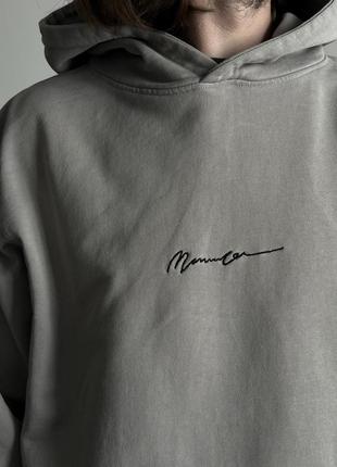 Mennace oversized washed grey hoodie худи кофта свитер свитшот оверсайз стильное плотное интересное оригинал вышивка свободная широкая3 фото