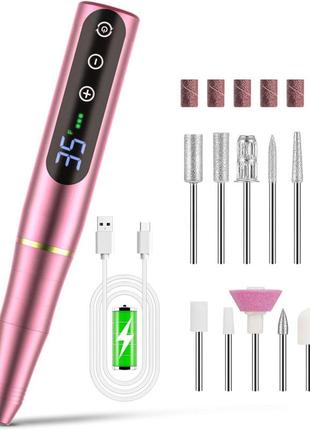 Портативний електричний фрезер nail girl nailgirls для нігтів з акриловим гелем рожевий