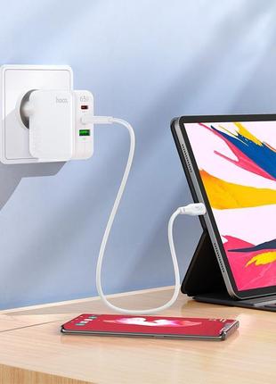 Адаптер мережевий hoco header three-port c115a 1usb/2type-c 65w/3a pd/qc + кабель type c