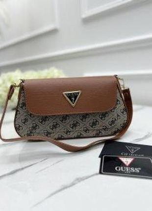Жіноча сумка багет guess стильна сумка клатч коричнева на плече2 фото
