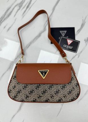 Женская сумка багет guess стильная сумка клатч коричневая на плечо