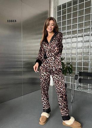 Костюм для дома женский леопардовый пижама женская комплект для сна