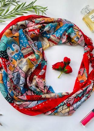 Дизайнерська хустка, червоний кіт, my scarf, прикрашена натуральним каменем