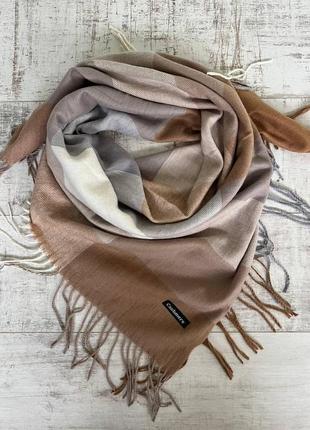 Квадратна кашемірова хустка в клітинку капучино