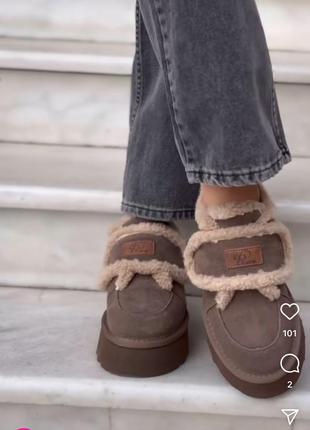 Уггі натуральна замша на платформі зима угги