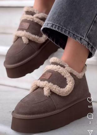 Уггі натуральна замша на платформі зима угги