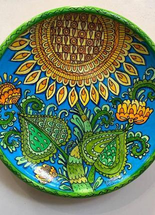 Тарілка керамічна, тарілка з глини, тарілка декор, тарілка декоративна, тарілка з розписом "соняшник"