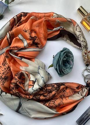 Дизайнерська хустка "жовтогарячий світанок" від бренда my scarf, прикрашена натуральним каменем