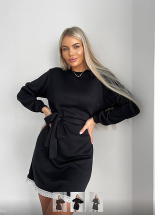Сукня 👗тканина: турецька двостороння ангора люкс + мереживо ( тканина щільна)