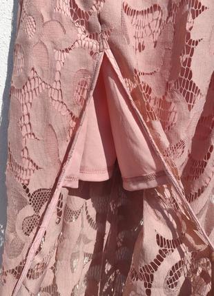 Длинное ажурное розовое платье с разрезом prettylittlething7 фото