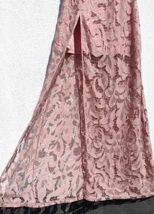 Длинное ажурное розовое платье с разрезом prettylittlething6 фото