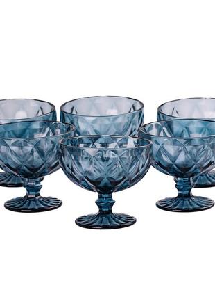 Креманки из толстого стекла набор 6 штук по 300 мл синие