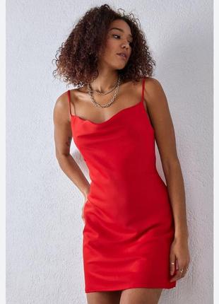 Сатиновое платье красное ✨ shein ✨ шёлковое атласное платье мини-платье3 фото