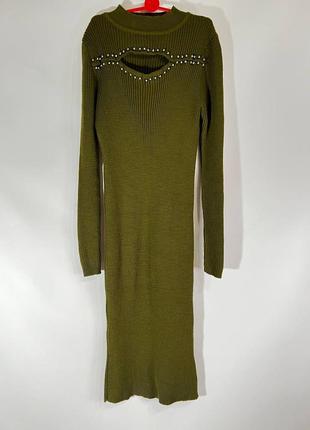 Платье женская зеленая ткань рубчик