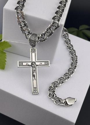 Срібний ланцюжок цепочка бісмарк 60 см і срібний хрест