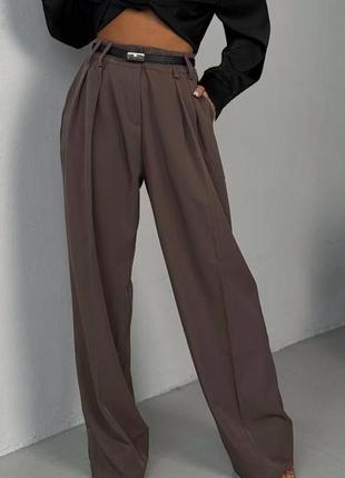 Брюки шоколадні широкі прямі палаццо
