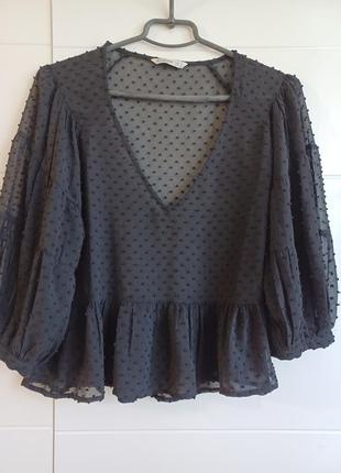 Блуза прозрачная сетка в горох пышные рукава