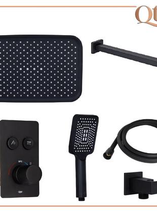Душова система прихованого монтажу з термостатом qtap votice з лійкою 300х200 black matt для душу