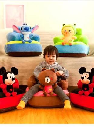 М'яке крісло міккі маус дитяче, плюшеве сидіння з бортиками для дітей, червоний