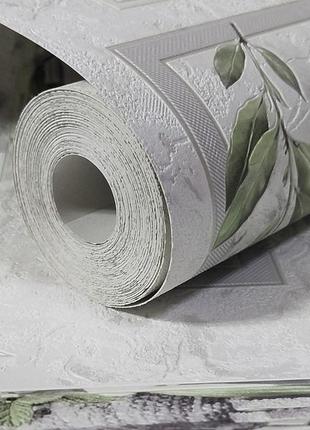 Обои виниловые супермойка "олива" для кухни, ванной, прихожей, светлые со светло-зеленым рисунком  0,53*10м