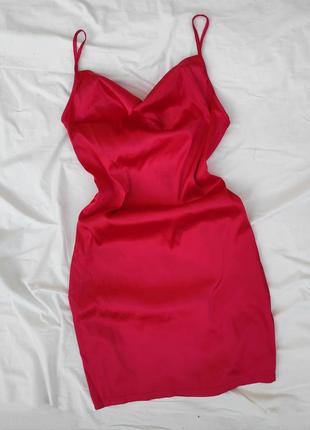 Сатиновое платье красное ✨ shein ✨ шёлковое атласное платье мини-платье6 фото