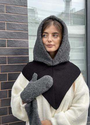 Капор жіночий капюшон з довязом odyssey графіт