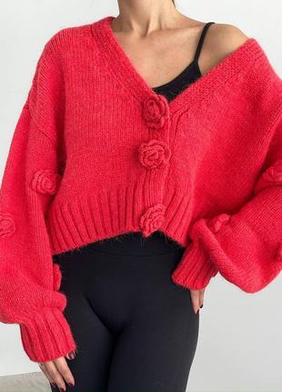 Женский кардиган с розами 🩷  кардиган оверсайз с крупными розами