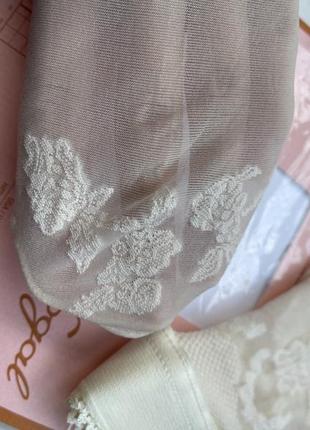 Весільні мереживні молочні панчохи на силіконовій резинці у вінтажному стилі fogal італія
