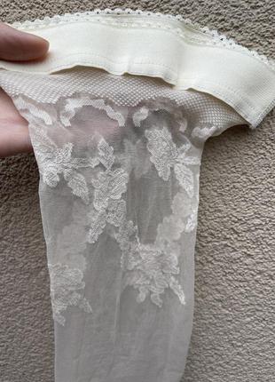 Весільні мереживні молочні панчохи на силіконовій резинці у вінтажному стилі fogal італія