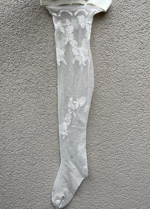 Весільні мереживні молочні панчохи на силіконовій резинці у вінтажному стилі fogal італія